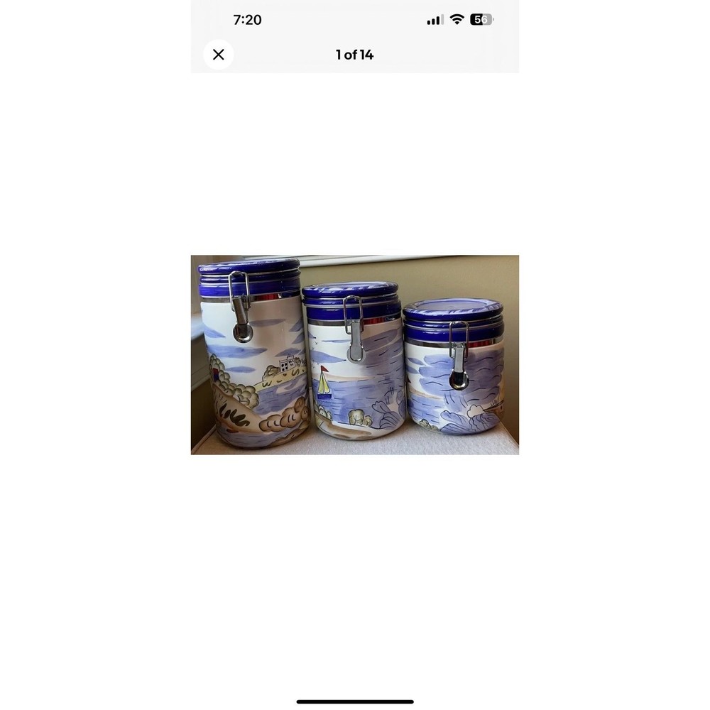 Style Eyes Baum Bros Canister Set Nantucket Set Of 3 Lighthouse Sailboat **Read